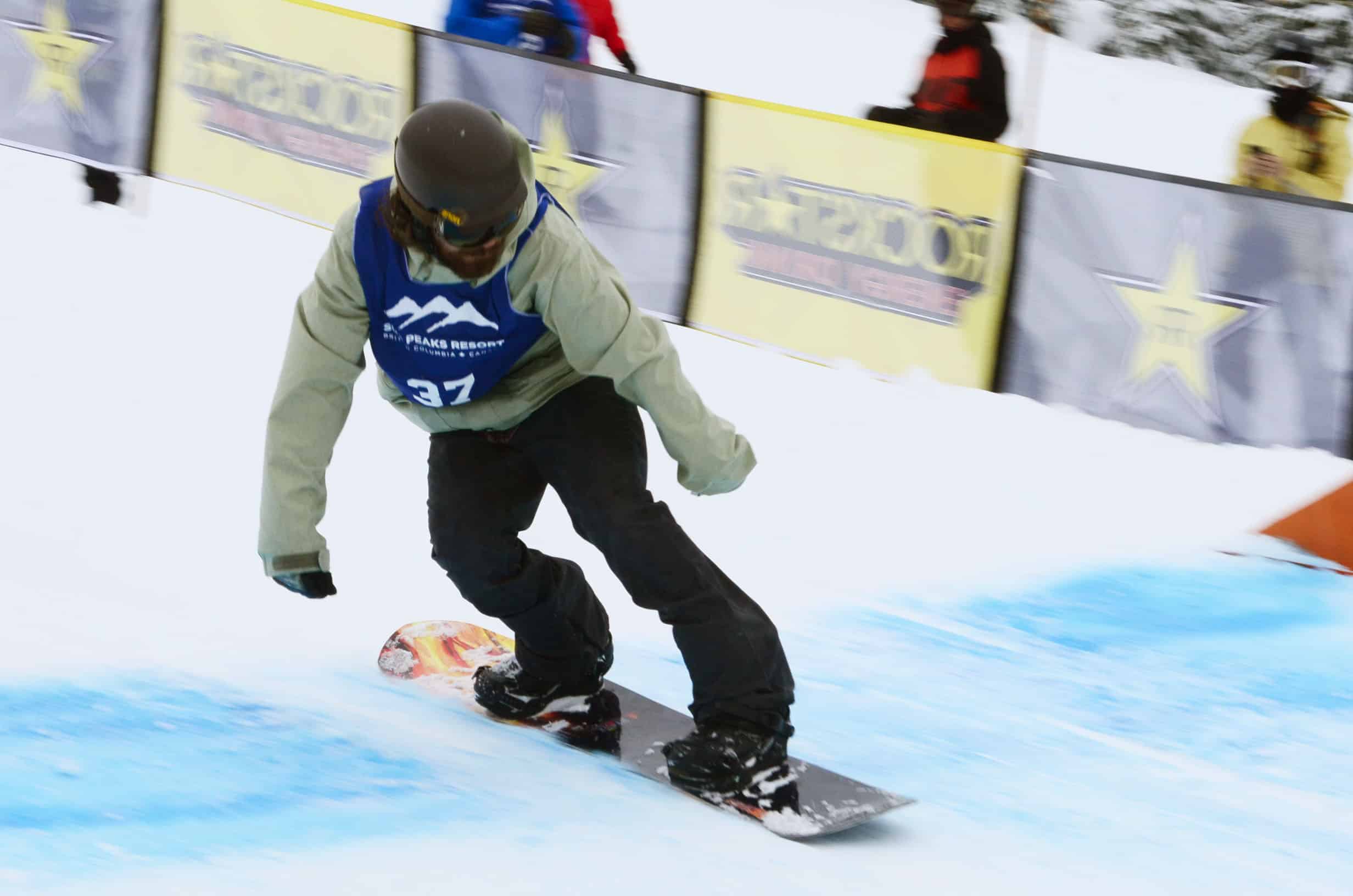 Trevor Bigelow flies across the finish line.