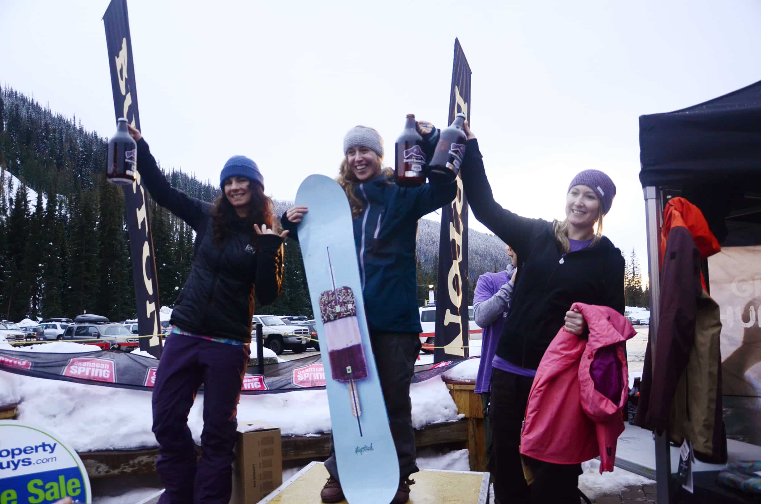 Women's open snowboard: 1st Marlie Marchewka, 2nd Genevieve Pilotto, 3rd Angie Seeley.