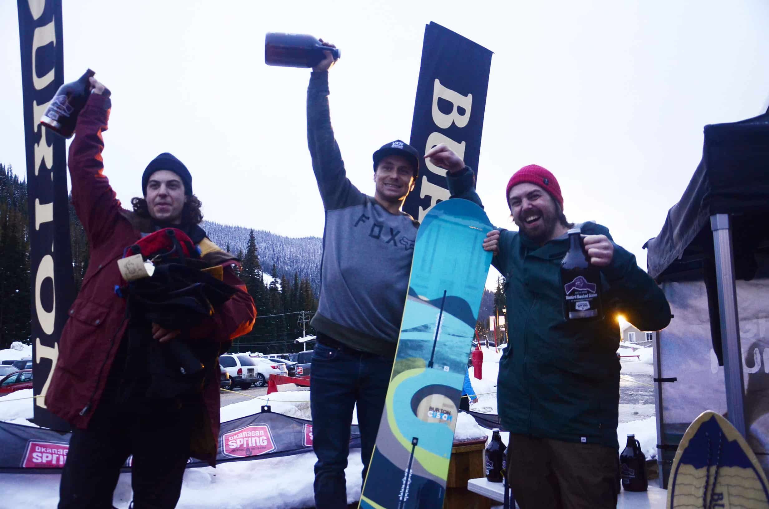 Men's open snowboard: 1st Ross Thompson, 2nd Felix Dallaire, 3rd Joe Riegler.