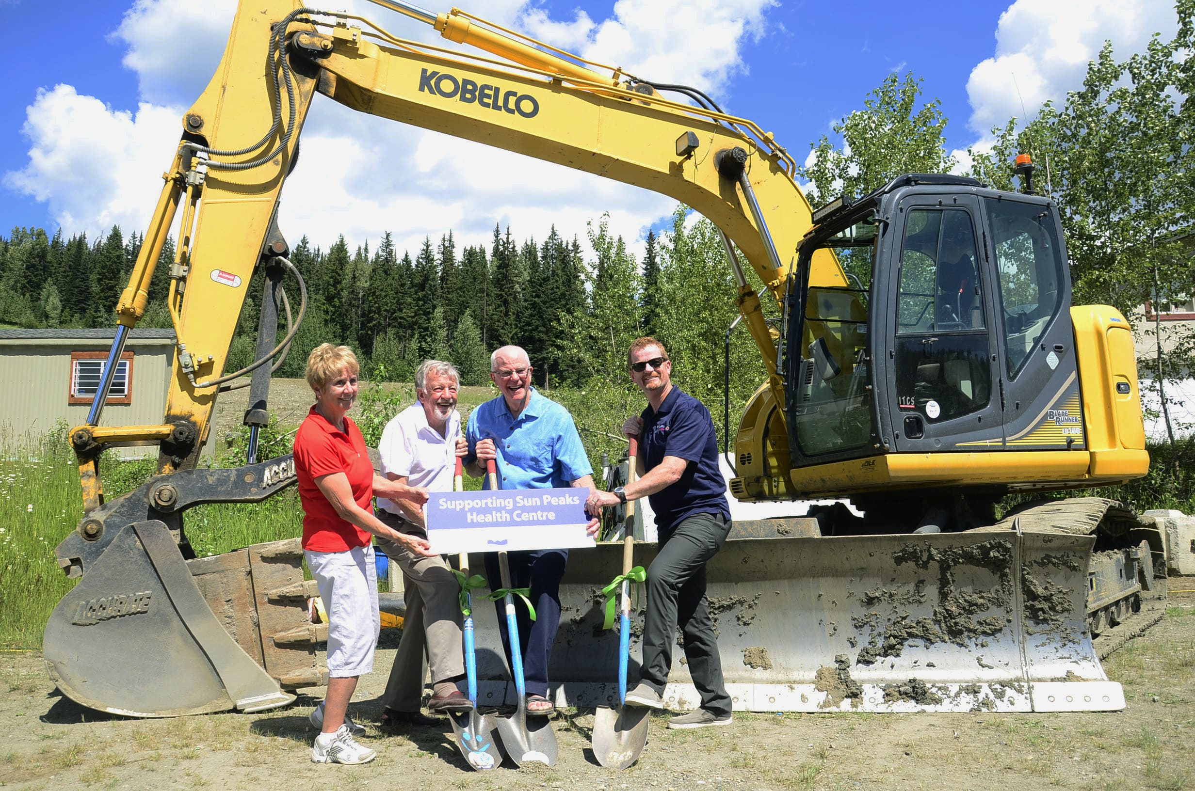 (Left to right) Nancy Greene Raine, Al Raine, John Hatchett and Terry Lake ceremonially break ground on the new health centre. - Photo Jamie Shinkewski