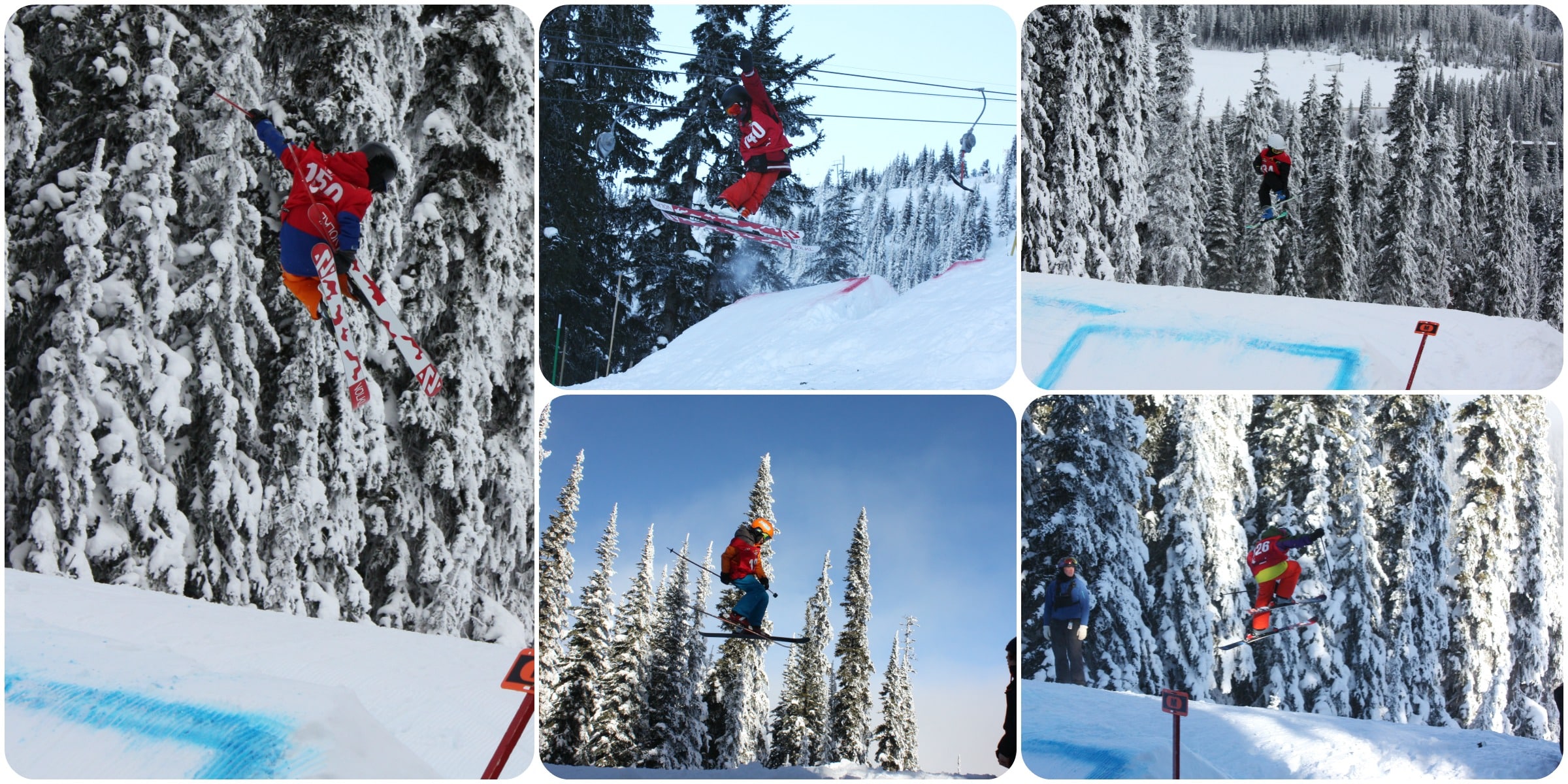 Luc Dallaire, Mastin Hooper, David McClymont, Riley McClymont and Charlie Roberts are the first skiers to compete as members of the Sun Peaks Freestyle Club. - Photos by Daniel Dallaire