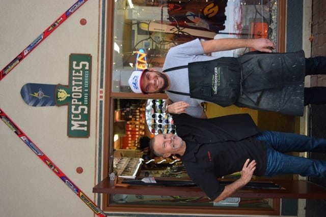 McLaren and Schmid pose in front of the store which has been open in the same location since 1996. Photo Jean Strong. 