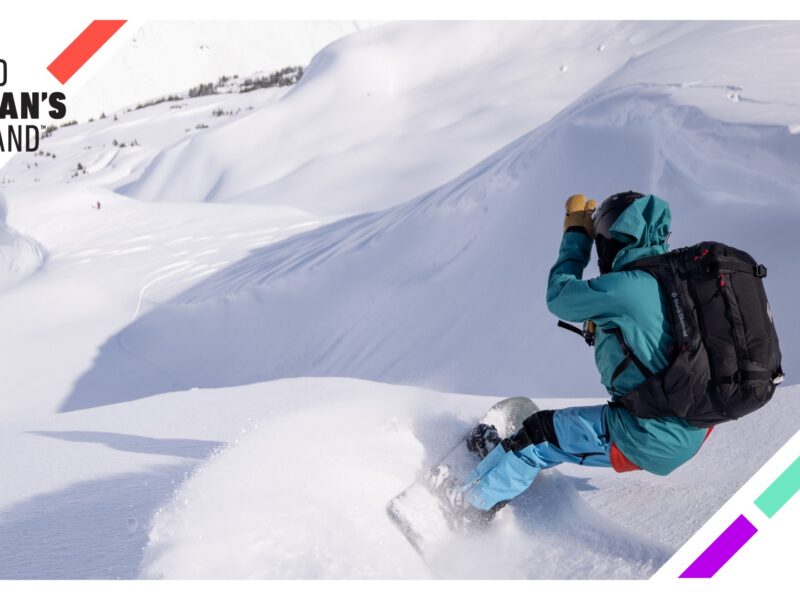 A poster for the No Man's Land Film Festival, with a photo of a snowboarder.