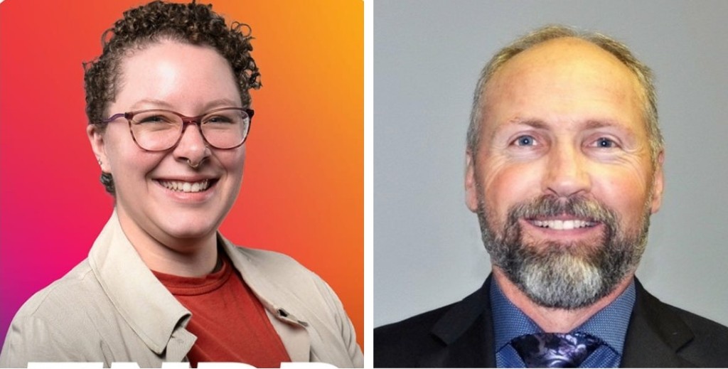 2024 provincial election candidates for Kamloops-North Thompson, Maddi Genn (NDP) and Ward Stamer (Conservative).